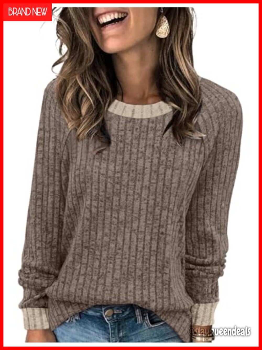 Women's Lightweight Color Block Tunic Sweater Pullover Crew Neck